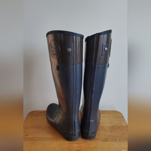Hunter Regent Carlyle Dark Blue Rain Boots With Brown Accent Size US 9 main image 6